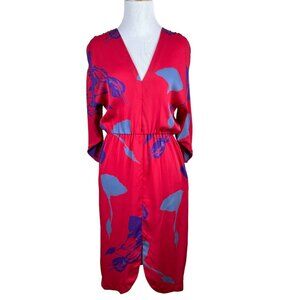 Tucker Dress Women Small Red Purple Blue Silk Stretch Disco Mini 3/4 Sleeve Slit